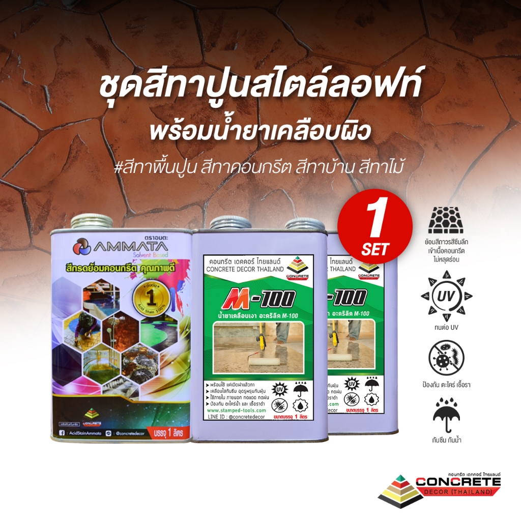 D.I.Y ชุดสีทาปูนสไตล์ลอฟท์ (พร้อมน้ำยาเคลือบเงา M-100 2 กระป๋อง) | สีทาพื้นคุณภาพสูง ทนทานทุกสภาพพื้นผิว