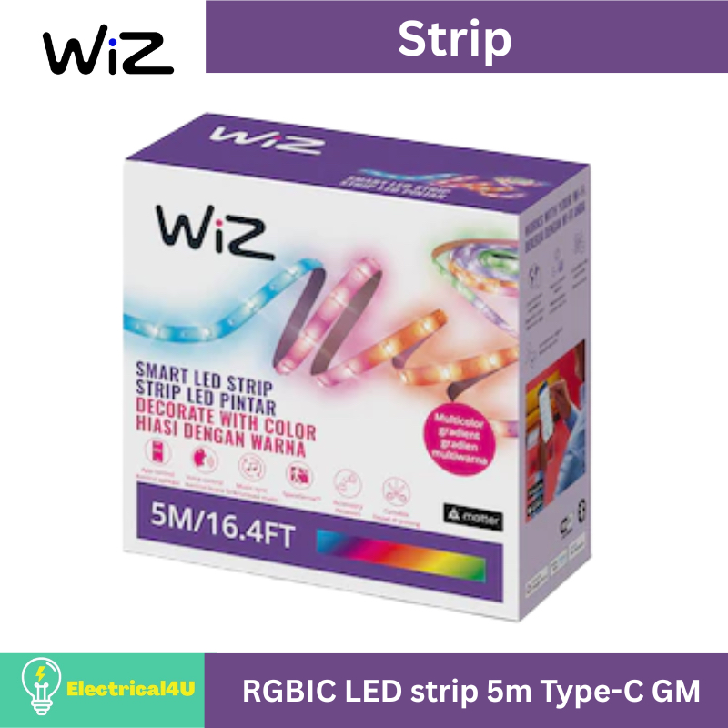 WiZ RGBIC LED Strip 5m ไฟเส้นอัจฉริยะ เปลี่ยนสีได้ (เซทได้หลายสีในเส้น) ขนาด 5 เมตร (ตัดได้ต่อไม่ได้)