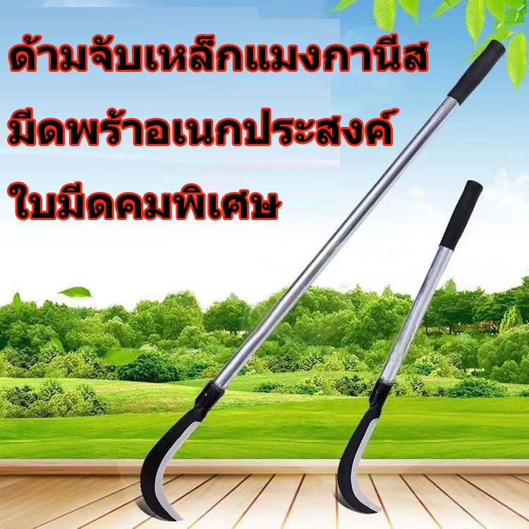 มีดพร้าด้ามยาว เคียว คมหนาแข็งแรงเพิ่มขนาดใหญ่ขึ้นทั้ง ใบมีดและด้ามจับ ใบมีดหนาขึ้นใหญ่ขึ้น เพื่อรองรับการใช้งาน