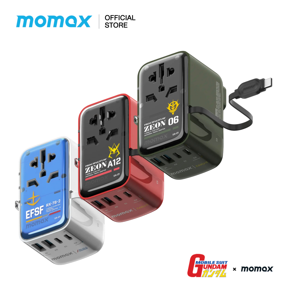 MOMAX x GUNDAM หัวชาร์จและหัวแปลงปลั๊กไฟ 1-World Flow AC Travel Adapter 4 Port 35W พร้อมสาย USB-C ในตัว 80 cm