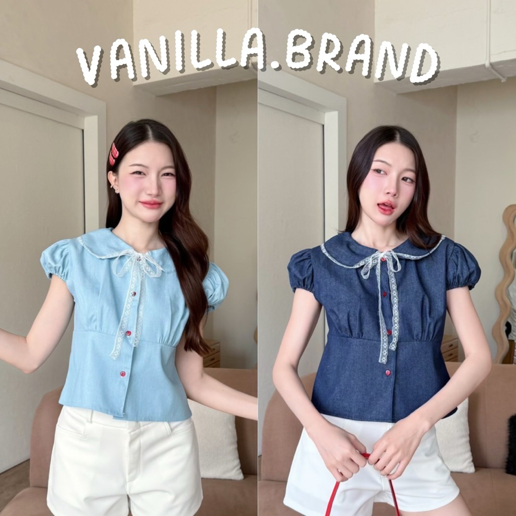 เสื้อคอปกแต่งลูกไม้ แต่งลูกไม้ช่วงเอว -ttm / VB0548
