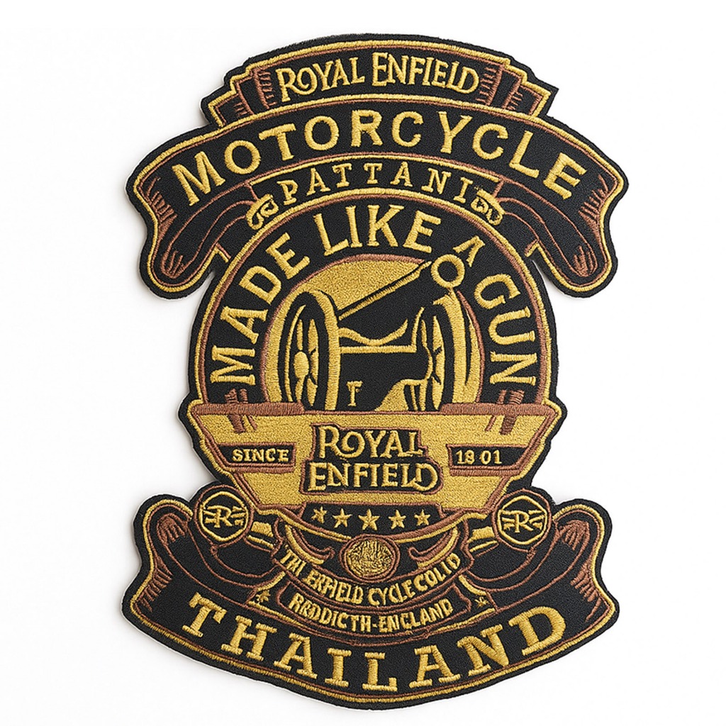 PakLak อาร์มติดหลังเสื้อ Royal Enfield Made Like A Gun มี 2 ขนาด ก่ะขนาดให้เหมาะกับเสื้อ ก่อนสั่งนะ