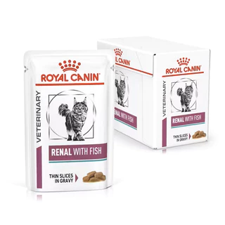 Royal Canin Vet Cat อาหารแมวเปียกรักษาโรคไต เนื้อ เกรวี่ Renal W/Fish 85g*12 ซอง