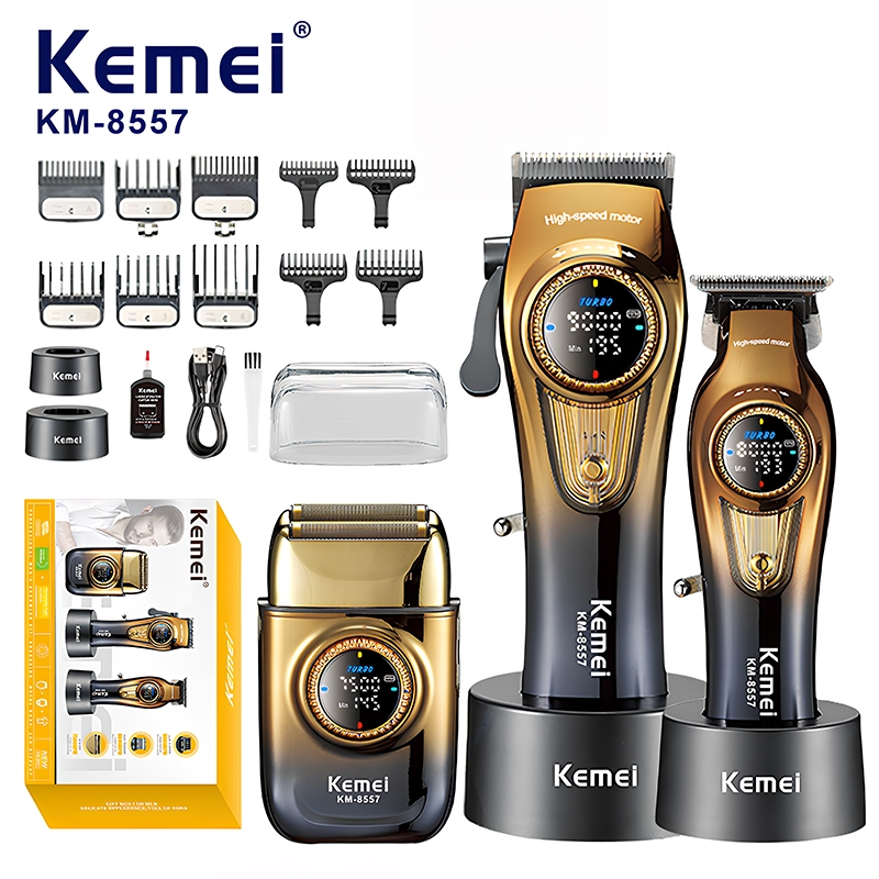 Kemei KM-8557 ปัตตาเลี่ยนตัดผมไร้สาย เครื่องโกนหนวด แบบมืออาชีพประสิทธิภาพสูง ปรับความเร็วได้ ชุดตัดแต่งทรงผม