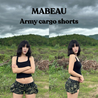 Mabeau - Army cargo shorts กางเกงขาสั้นเอวต่ำทรงคาโก้ ลายพรา…