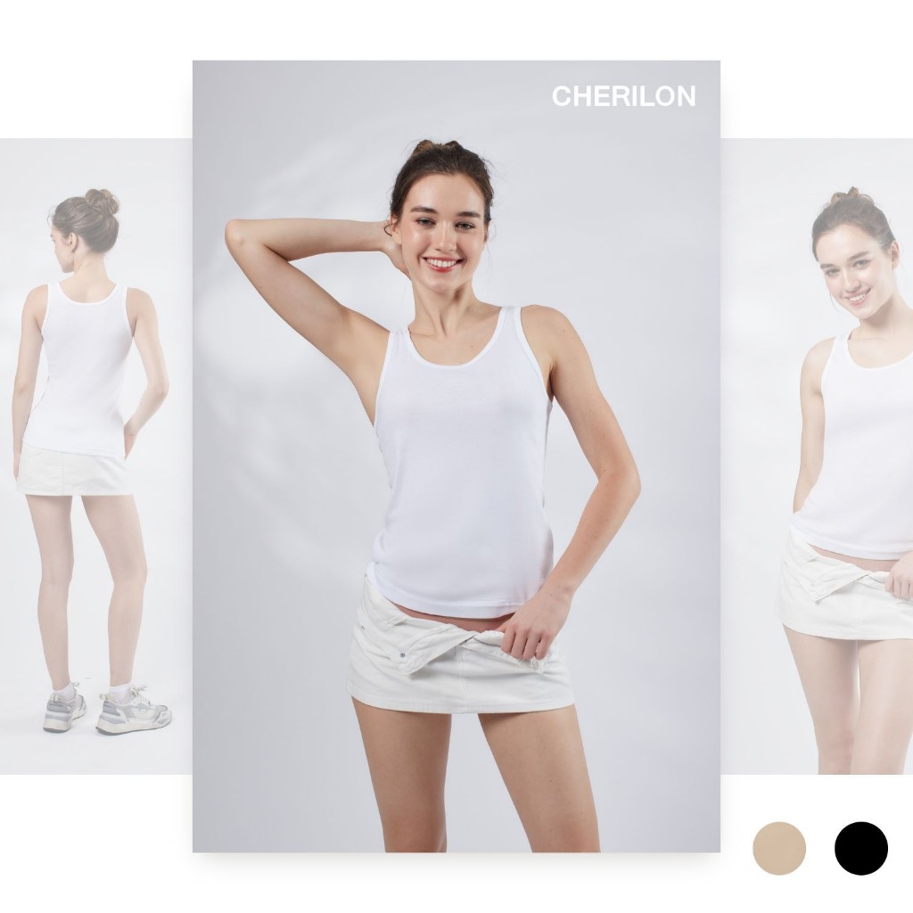S_CHERILON เชอรีล่อน เสื้อกล้าม เสื้อทับ ผ้าฝ้าย 100% ทอไร้ตะเข็บข้าง นุ่ม ใส่สบาย ไม่มีบรา สีดำ สีขาว สีเนื้อ TIB-VCT2