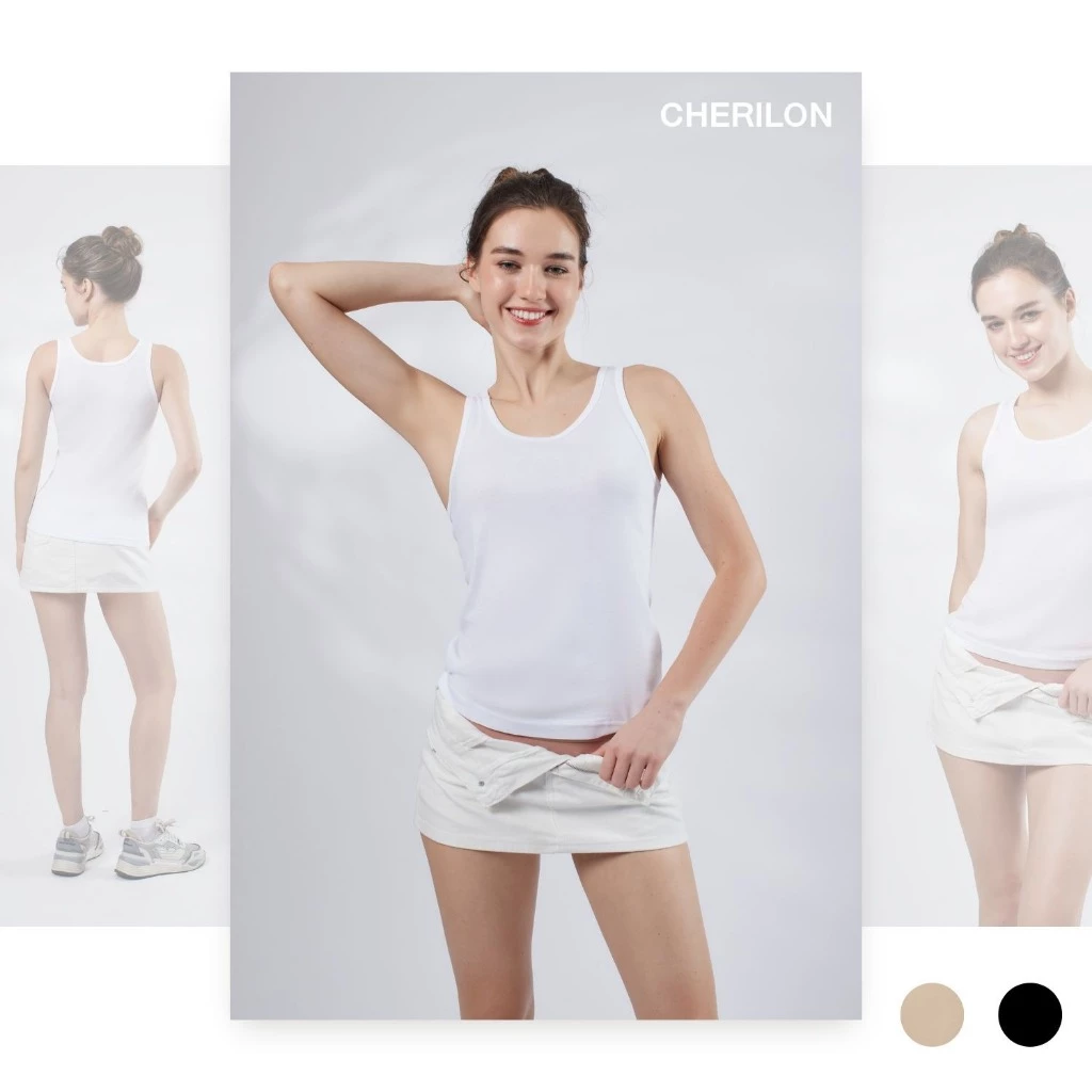 S_CHERILON เชอรีล่อน เสื้อกล้าม เสื้อทับ ผ้าฝ้าย 100% ทอไร้ตะเข็บข้าง นุ่ม ใส่สบาย ไม่มีบรา สีดำ สีขาว สีเนื้อ TIB-VCT2