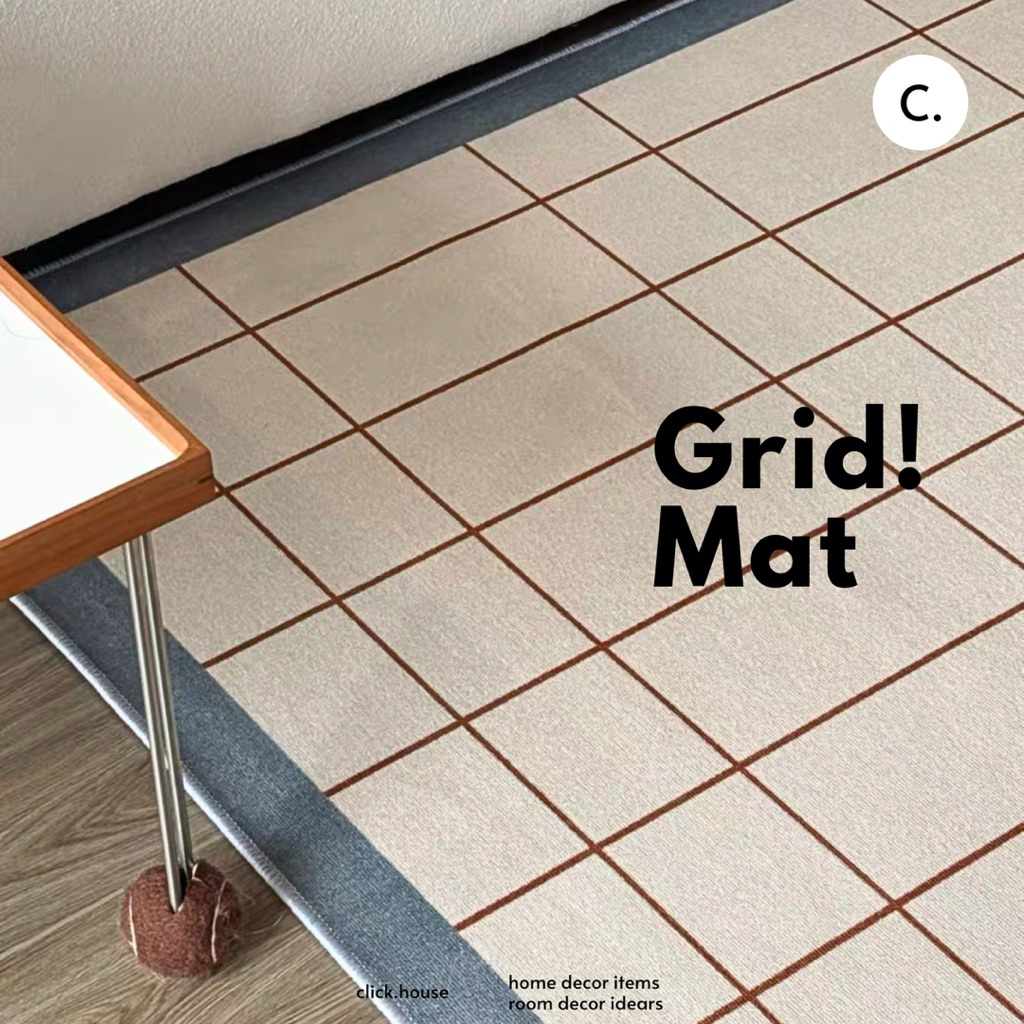 🔘 (( พร้อมส่ง - Grid blue 100*140 )) 🛒 𝐆𝐫𝐢𝐝 𝐌𝐚𝐭  - พรมปูพื้นแนวตารางเส้นสีน้ำตาล ขอบสีฟ้าอ่อน 〰️