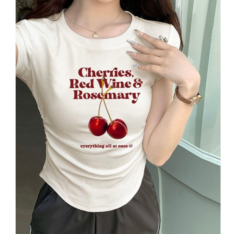 เสื้อยืดคอกลม เสื้อยืดเเขนสั้นผู้หญิง พิมพ์ลายสวย สายหวาน ทรงเข้ารูป ใส่เเล้วดูผอม #020325