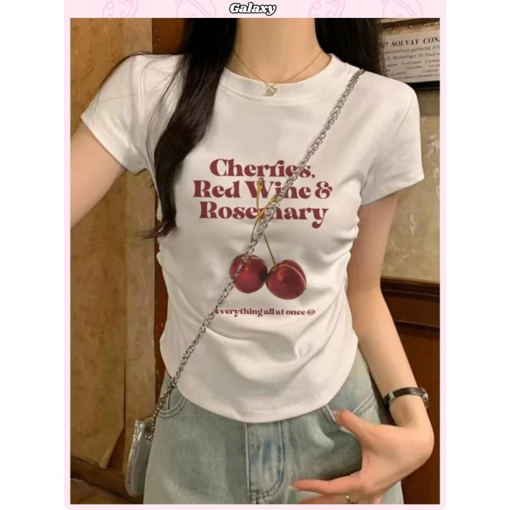 เสื้อยืดเเขนสั้นผู้หญิง เสื้อยืดน่ารัก ทรงเข้ารูป งานเกาหลี ใส่สบาย เเมทช์ง่ายป #020325