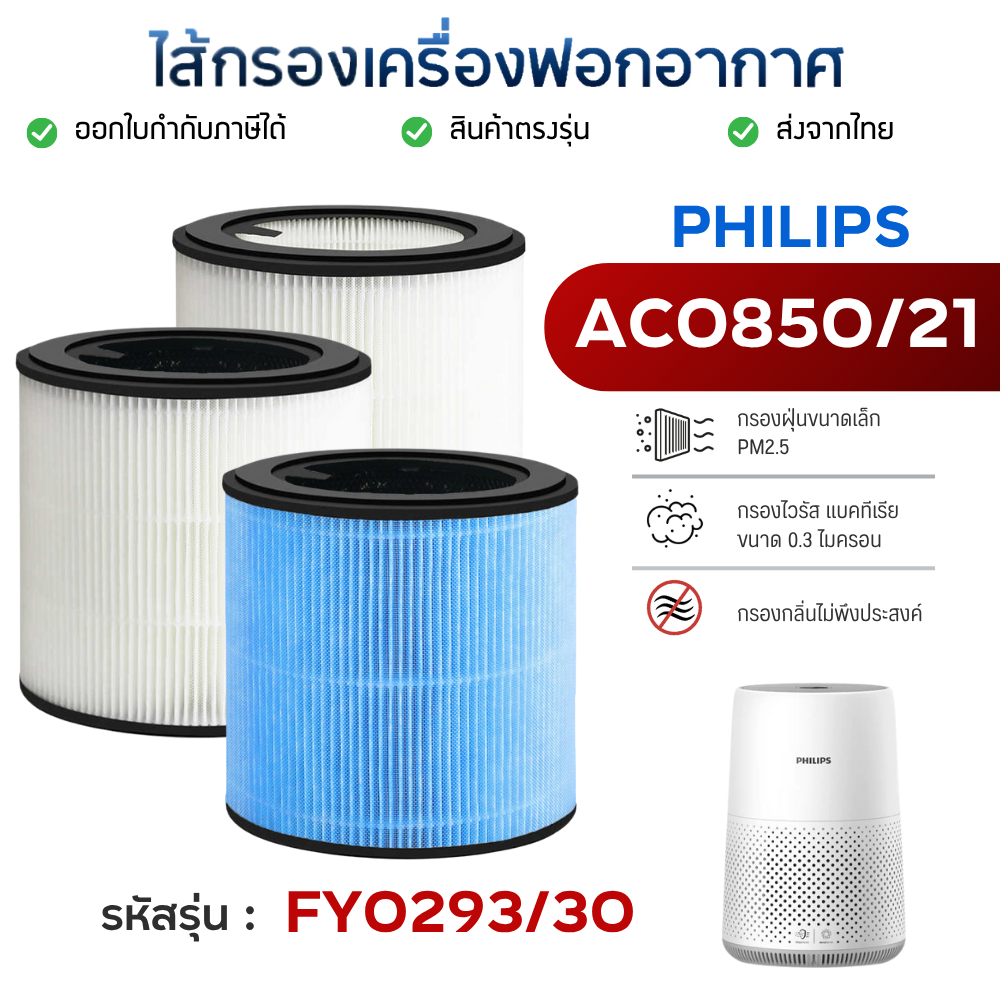 ไส้กรองอากาศ Philips AC0850 สำหรับเครื่องฟอกอากาศ FY0293/30 Air Purifier HEPA Filter H13 แท้ กรองฝุ่