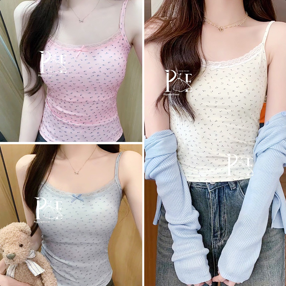 พร้อมส่ง สายเดี่ยว ดีเทลพิมพ์ลายดอกไม้ น่ารักๆ ผ้าเรยอน สไตล์มินิมอล ทรงเข้ารูป เนื้อผ้าลื่นๆ ใส่สบาย มีฟองน้ำ