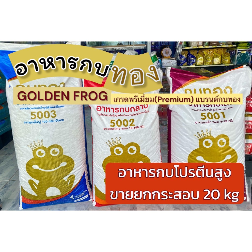 อาหารกบ Golden Frog(อาหารกบทอง)เกรดพรีเมี่ยม โปรตีนเยอะไม่ต่ำกว่า 37% (ขายยกกระสอบ20กิโล)