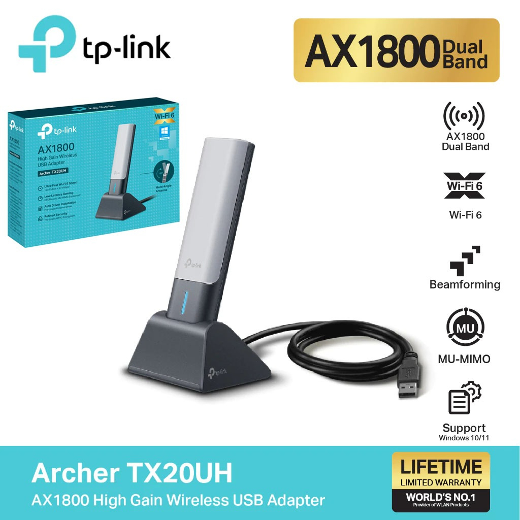 (พร้อมส่ง) TP-LINK Archer TX20UH ตัวรับสัญญาณ WiFi6 แบบ 2 คลื่นความถี่ AX1800 High Gain Wireless USB