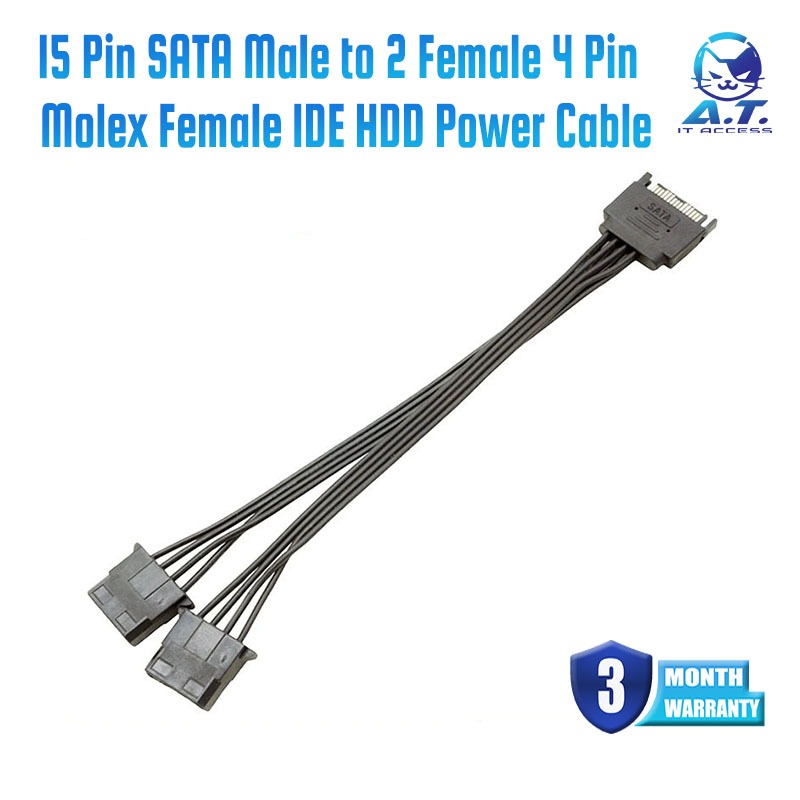 15 Pin SATA Male to 2 Female 4 Pin Molex Female IDE HDD Power Hard Drive Cable