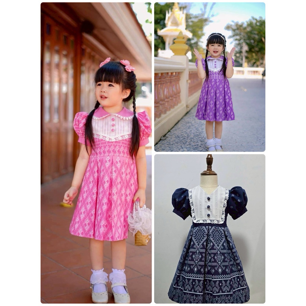 เดรสชุดไทยเด็กใส่ไปโรงเรียน ชุดไทยลูกสาว(ไม่รวมเครื่องประดับ)