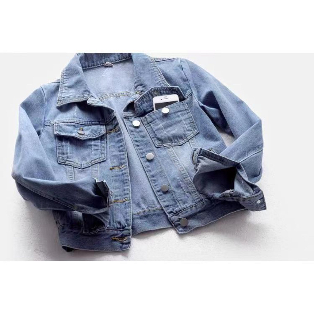 Jkเสื้อแจ็คเก็ตยีนส์ผู้หญิงแขนยาว พร้อมส่ง - รูปที่ 3