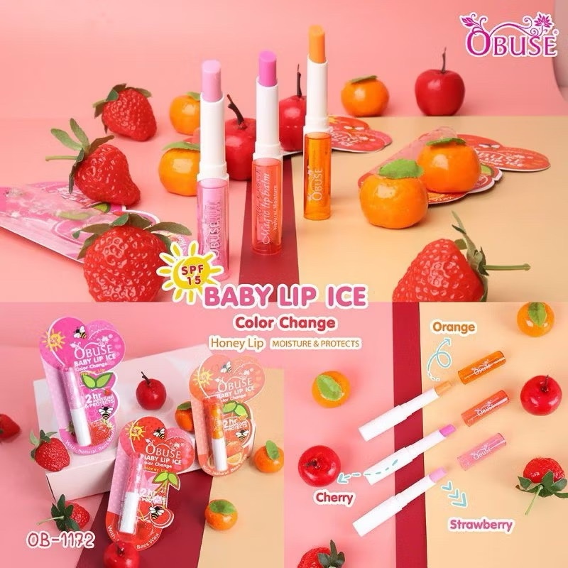 Obuse Baby Lip Ice Color Change [OB-1172] 1.7g โอบิวซ์ เบบี้ ลิป ไอซ์ คัลเลอร์ เช้นท์ ลิปมัน กลิ่นผลไม้ บำรุงริมฝีปาก
