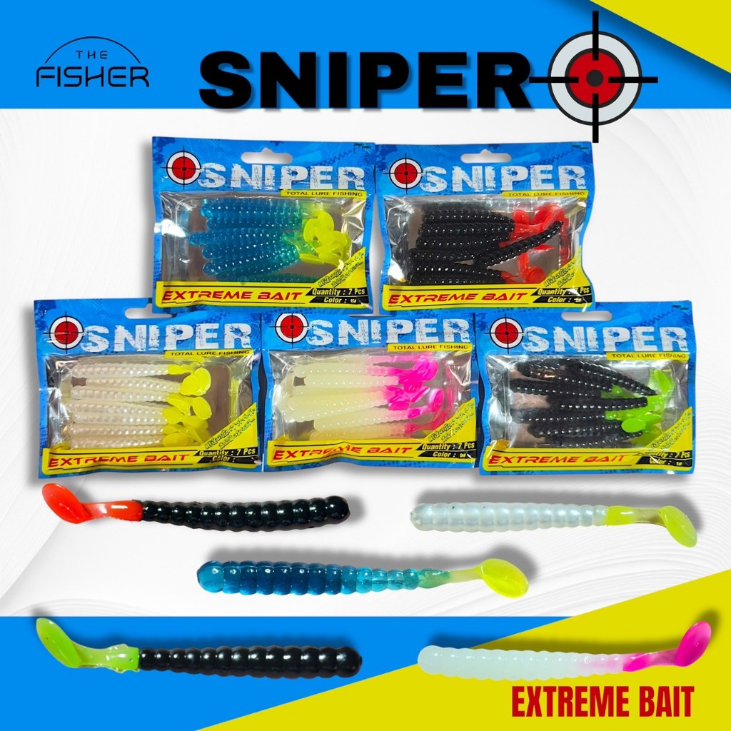 A12 SNIPER หนอนยาง EXTREME BAIT ตกปลาช่อนเท็กซัส 7pcs.