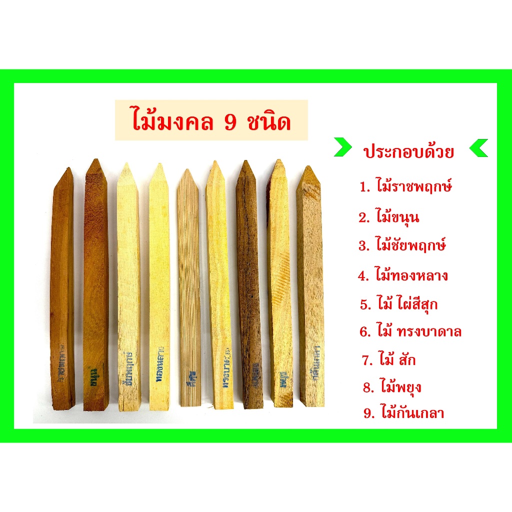 ไม้มงคล9ชนิด/ไม้มงคลยกเสาเอก/ไม้มงคล(แบบห่อ) ราคา39-59บาท