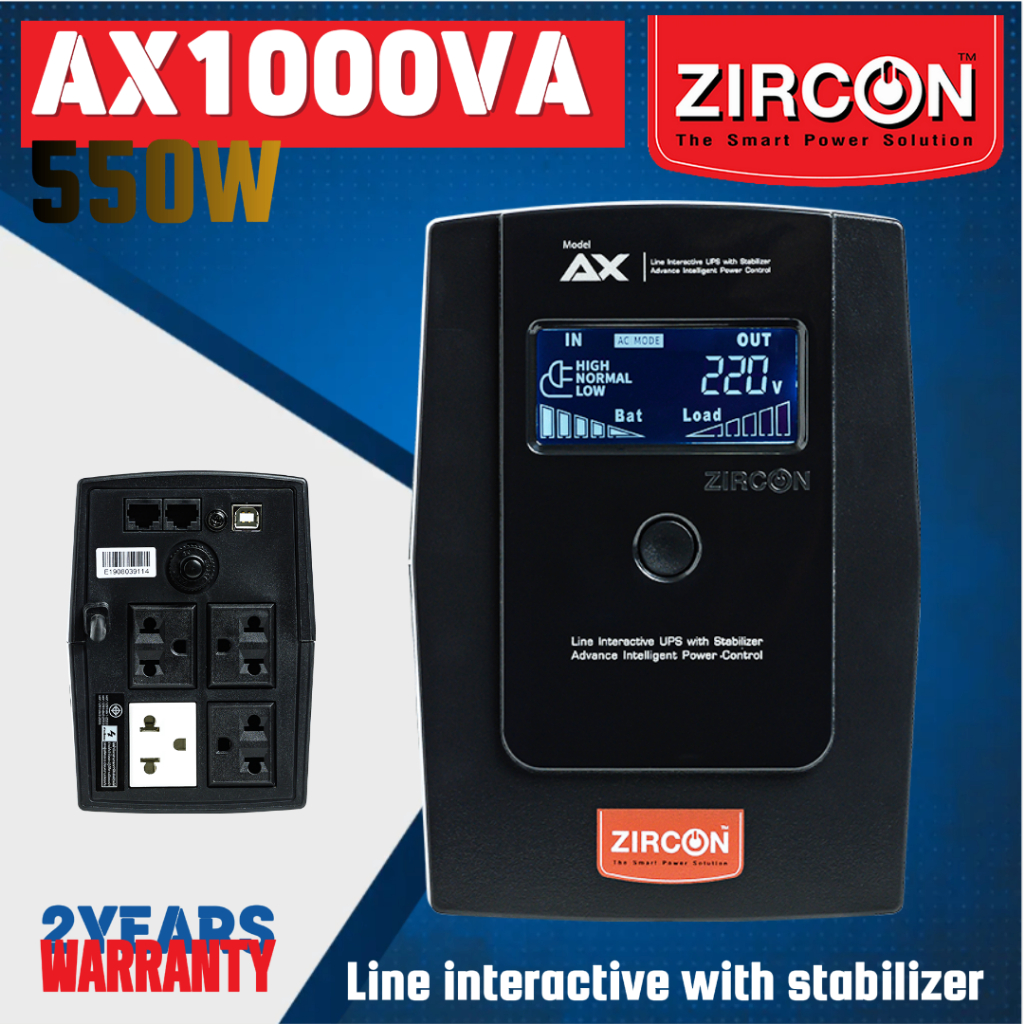 ⚡UPS ZIRCON AX-1000VA/550W 2Y Warranty (ออกใบกำกับภาษีทักแชท) (ไม่แนะนำใช้กับ PSU 80+)