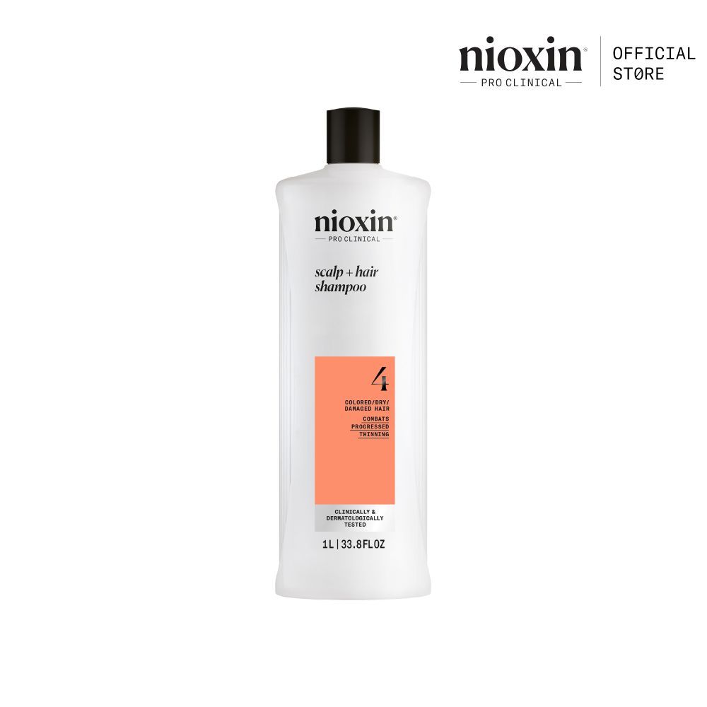 NIOXIN System 4 Shampoo สำหรับผมบางชัดเจน ผมทำสี/ดัด-ยืด/ฟอก 1000ml (ไนอ๊อกซิน แชมพูลดผมขาดหลุดร่วง ปกป้องสีผม)