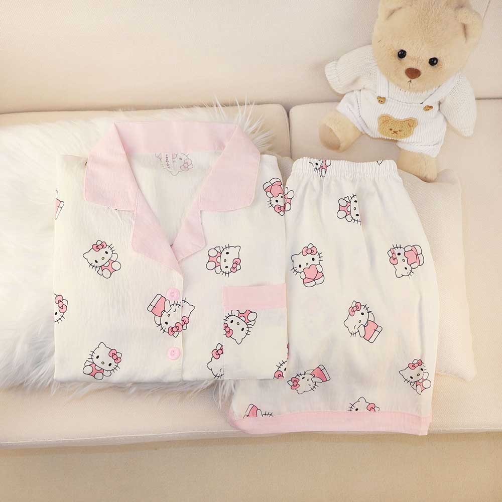 ชุดนอนผ้าใยเมฆสวมสบาย [ขาสั้น+เสื้อแขนสั้น] ระบายอากาศเยี่ยม ใส่ได้ทั้งในบ้านและนอกบ้าน