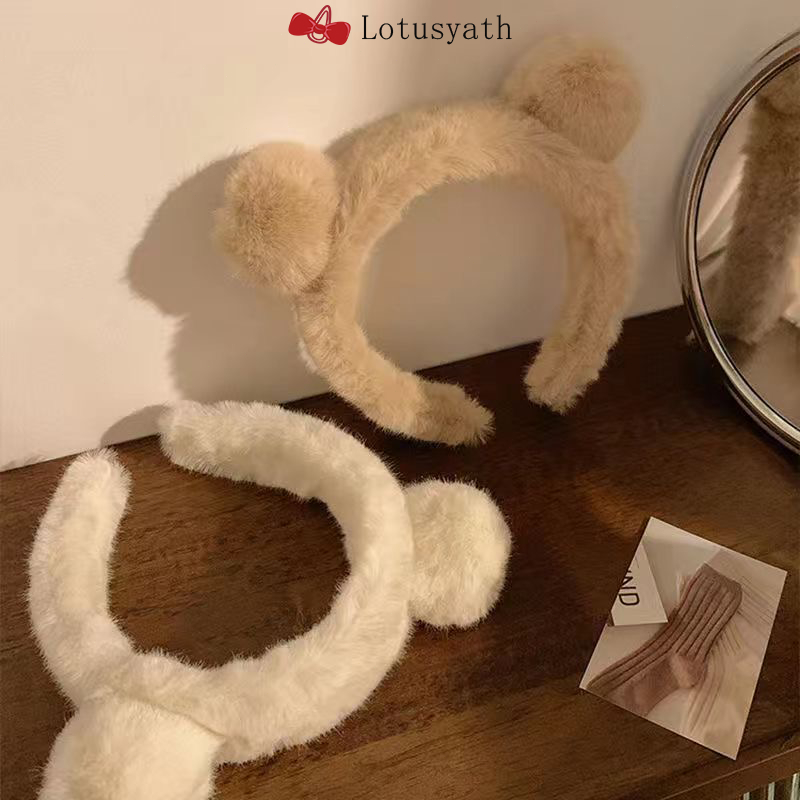 หมีหูตุ๊กตาคาดศีรษะผู้หญิงผมสีขาวล้างหน้าแถบคาดศีรษะกว้างอุปกรณ์ผม. Lotusyath