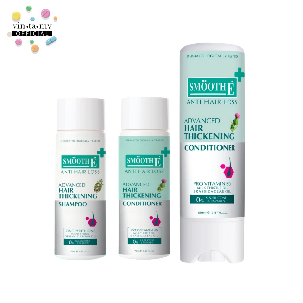 แชมพู/ครีมนวดผม ลดผมร่วง Smooth e(สมูท อี) Advance Hair Thickening Shampoo และ Conditioner