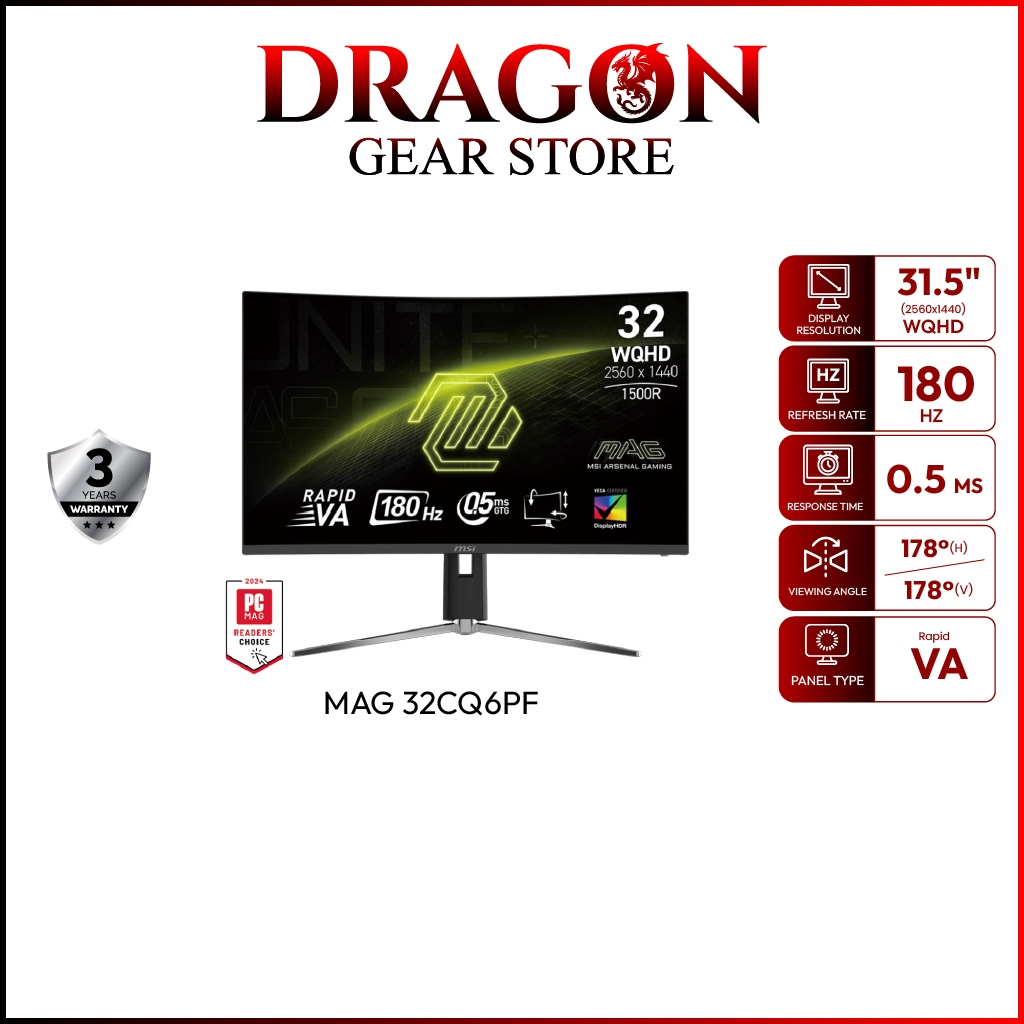 MSI MONITOR MAG 32CQ6PF | 31.5" | WQHD | Rapid VA | 180Hz (จอคอมพิวเตอร์)