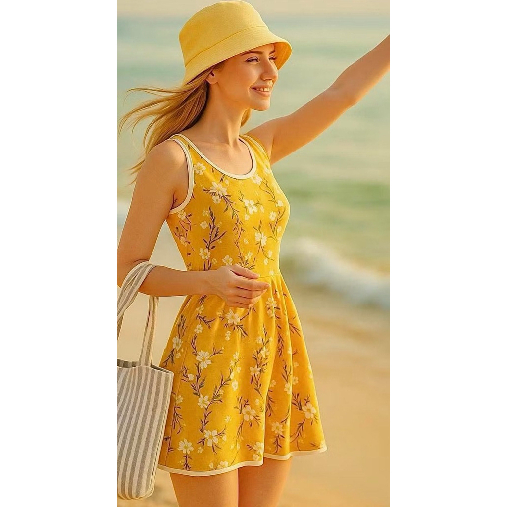 รุ่น Milinda 🌈 ลาย Mustard Blossom บอดี้สูทชุดว่ายน้ำวันพีช