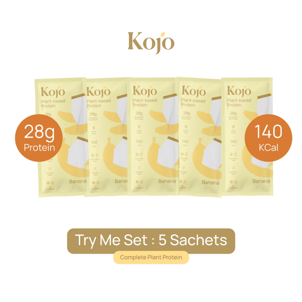 Try Me Set Banana Milk : Kojo Plant Based Protein Banana Milk โปรตีนจากพืช รสนมกล้วย แบบกล่อง 5 ซอง
