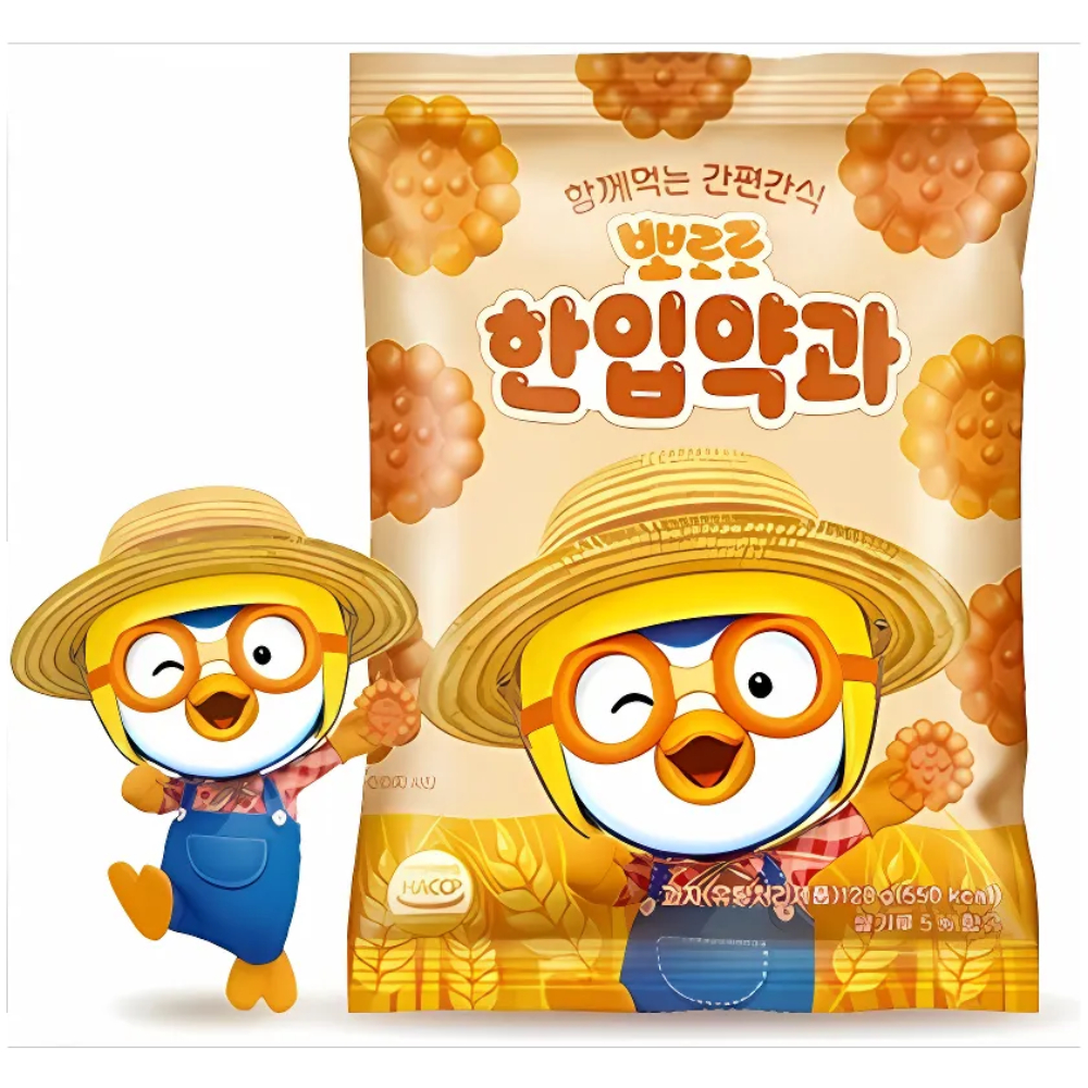 ขนมเกาหลี ยักกวา pororo yakhwa 뽀로로한입약과ขนมคุ๊กกี้อบน้ำผึ้งขนมโบราณเกาหลีกินตามซี่รีย์เกาหลี ขนาด120g.