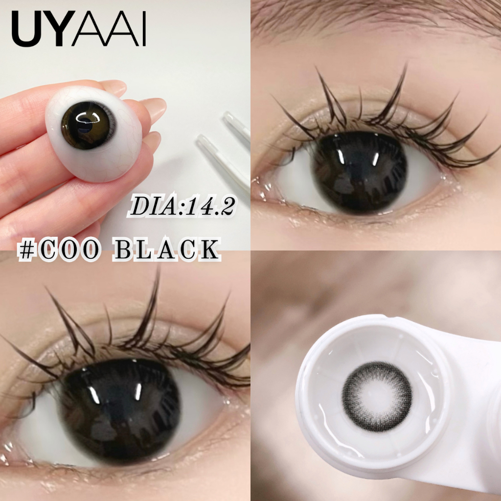 UYAAI 【0°-600°】คอนแทคเลนส์สี บิ๊กอาย คอนแทคเลนส์ ตาโต นิตยสาร 14.2/14.5 mm cool black color บิ๊กอาย คอนแทคเลนส์รา