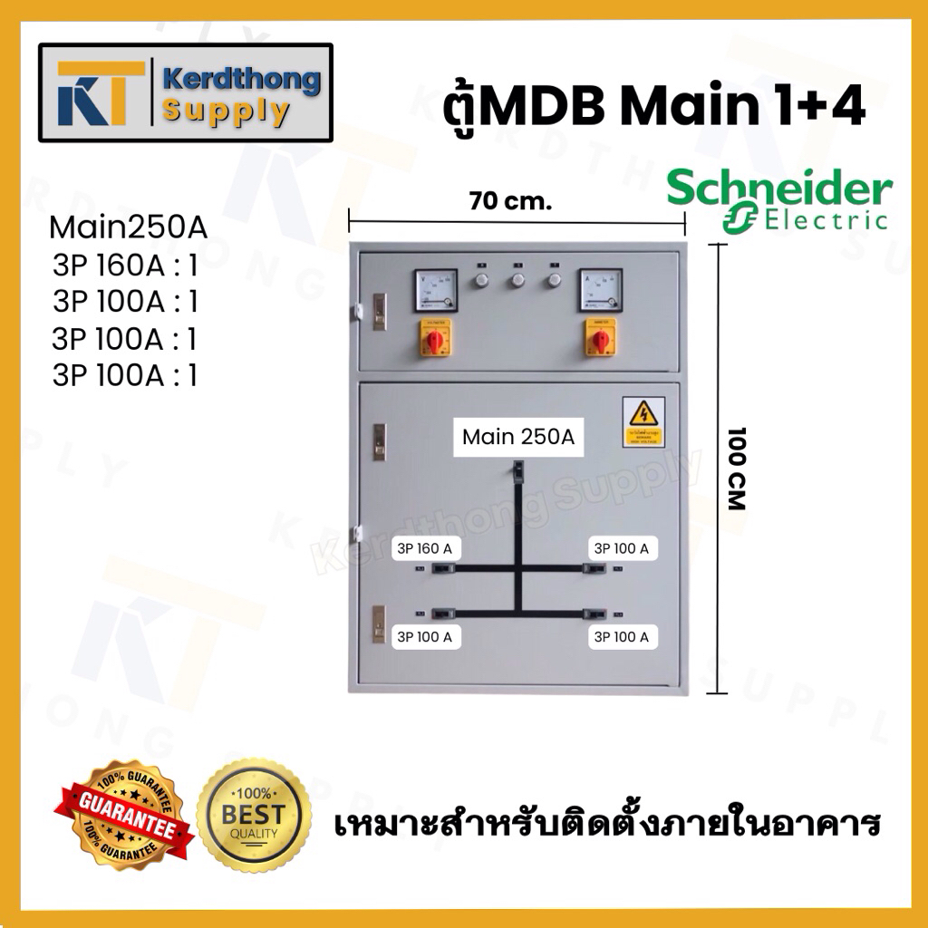*ตู้ MDB เมนลูกย่อย 4* Schneider  ตู้ MAIN DISTRIBUTION BOARD 3P250A ขนาด 70x100x20 cm. สีเทาย่น