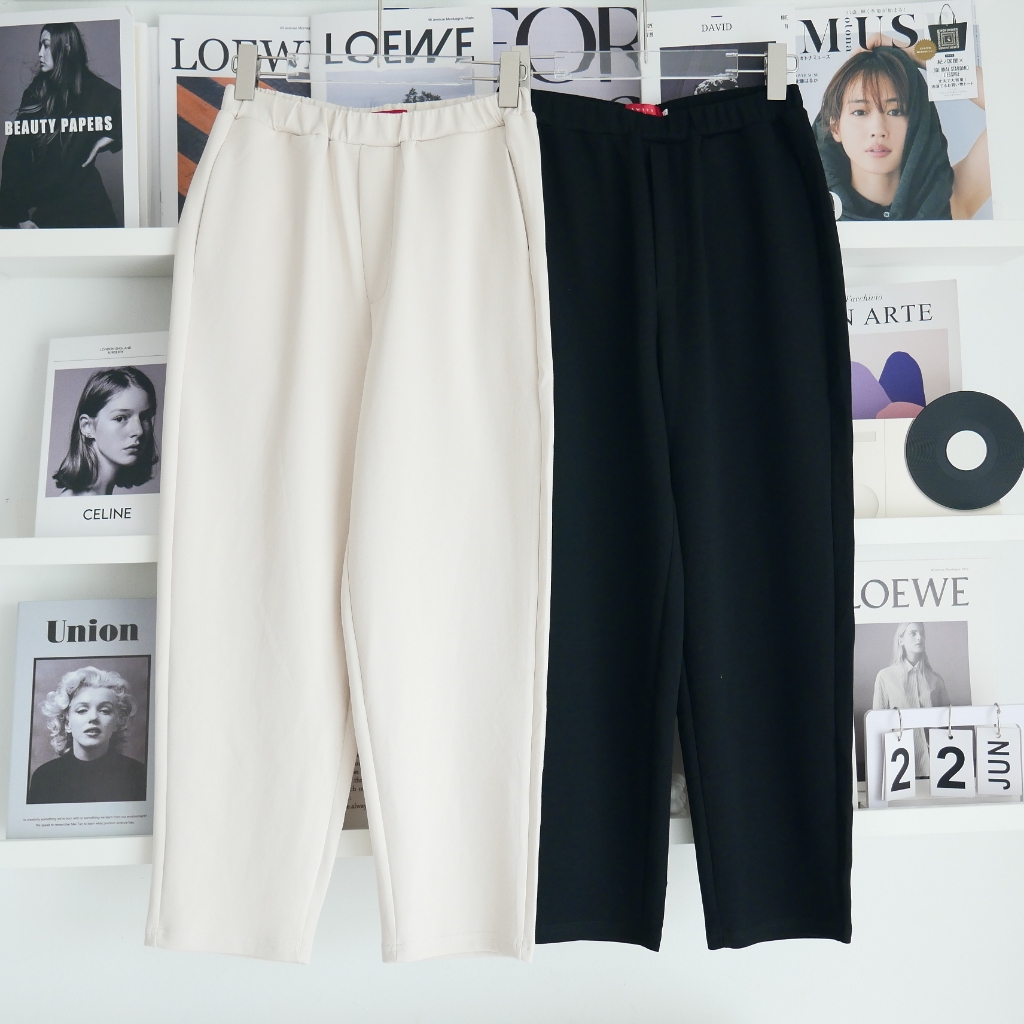 Lawyer Store | [5321409] กางเกงขายาว เอวยางยืด ผ้าวอร์มตัวใหม่นุ่มใส่สบาย กระเป๋าใช้งานได้จริง เนื้อผ้ายืดได้