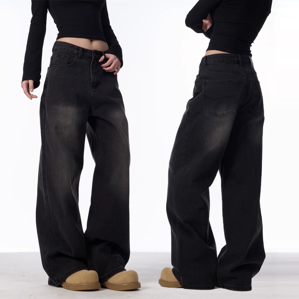 กางเกงยีนส์ baggy jeans นิยมยีนส์ ผู้หญิง กางเกงลำลอง วินเทจ เกาหลี แฟชั่น เอวสูง ราคา ถูกที่สุด ดีลบีเคเค