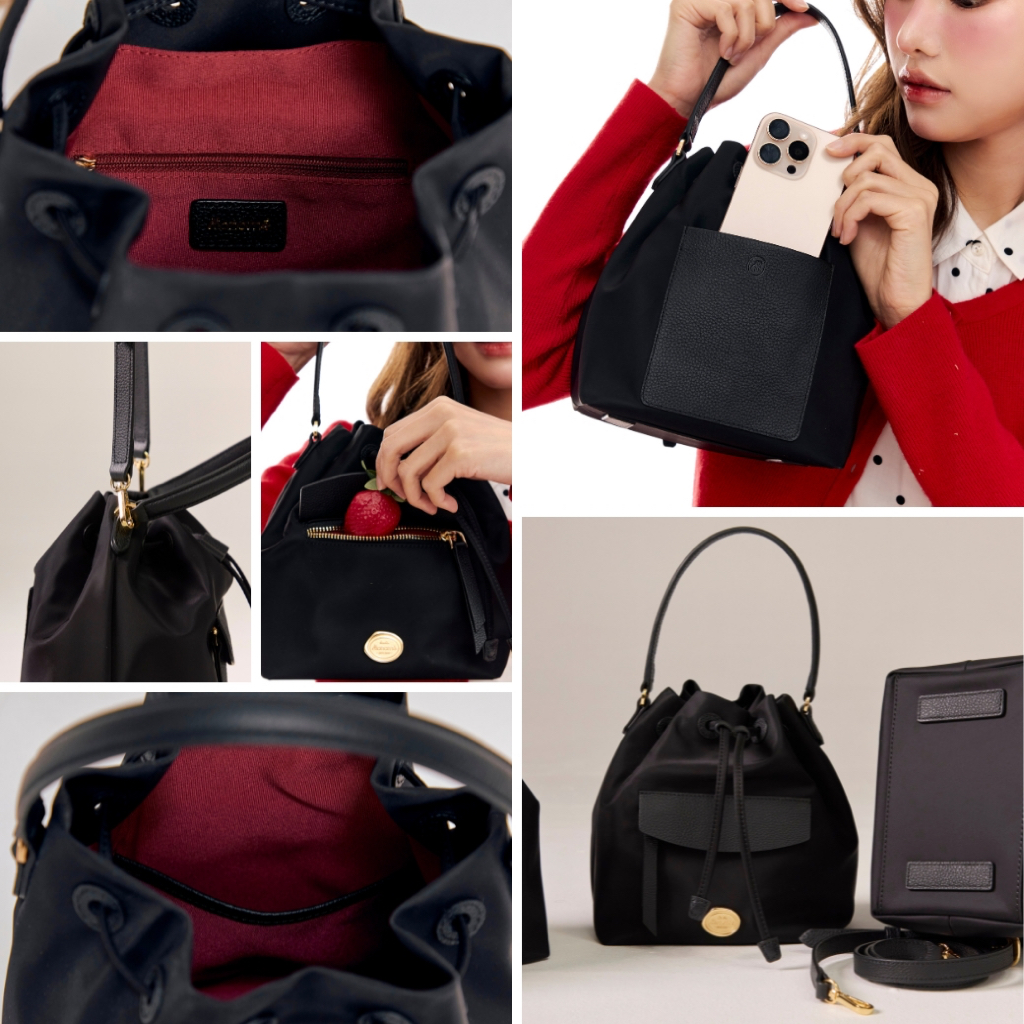 PICNIC The Bucket Bag  กระเป๋าทรงจีบสุดน่ารัก ผ้าพรีเมียมไนลอน  สายหนังแท้  มีสายยาวให้ทุกใบ MONOMEBKK - รูปที่ 4