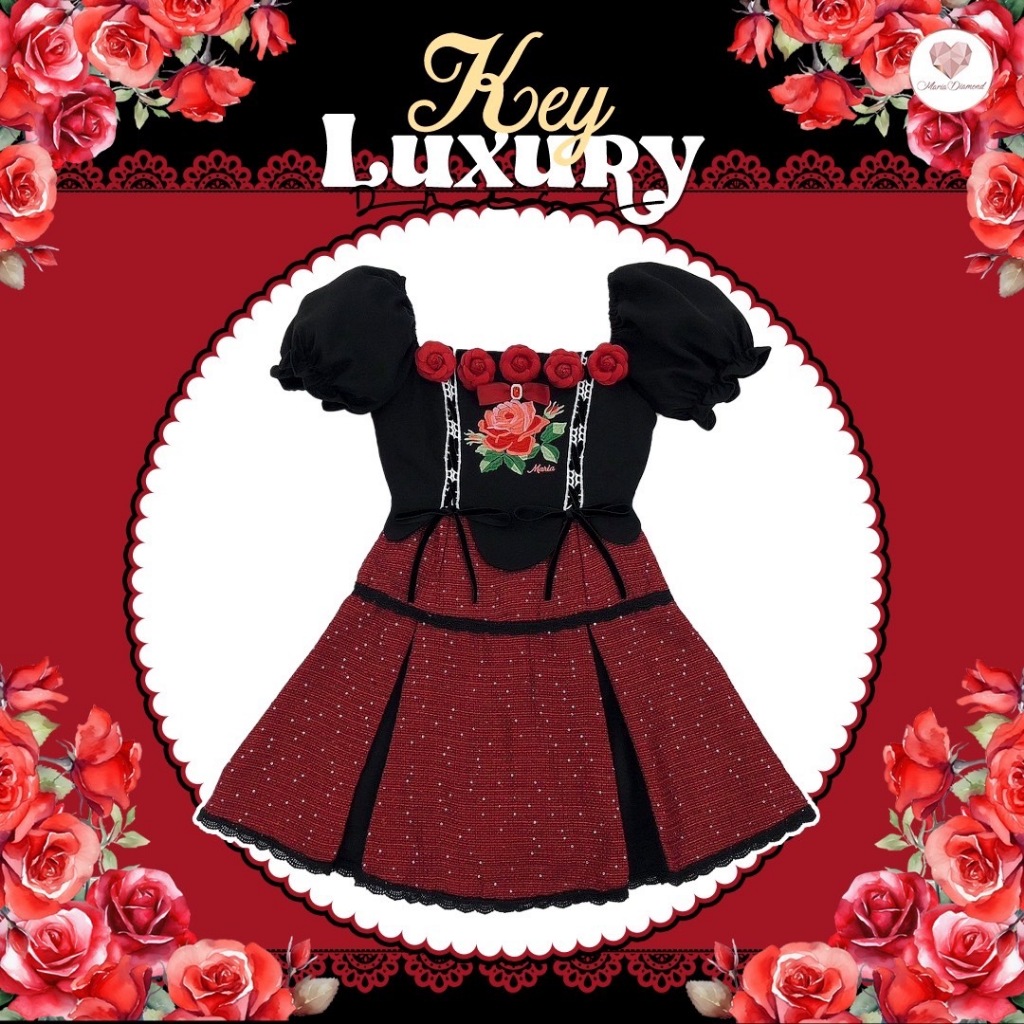 (มี3XL) Key Luxury Dress เดรสสั้นทรงสวยเรียบหรูตัดต่อผ้าทวีตปักเลื่อม + เข็มกลัด + โบว์ ตกแต่ง ซิปหลัง มีซับใน