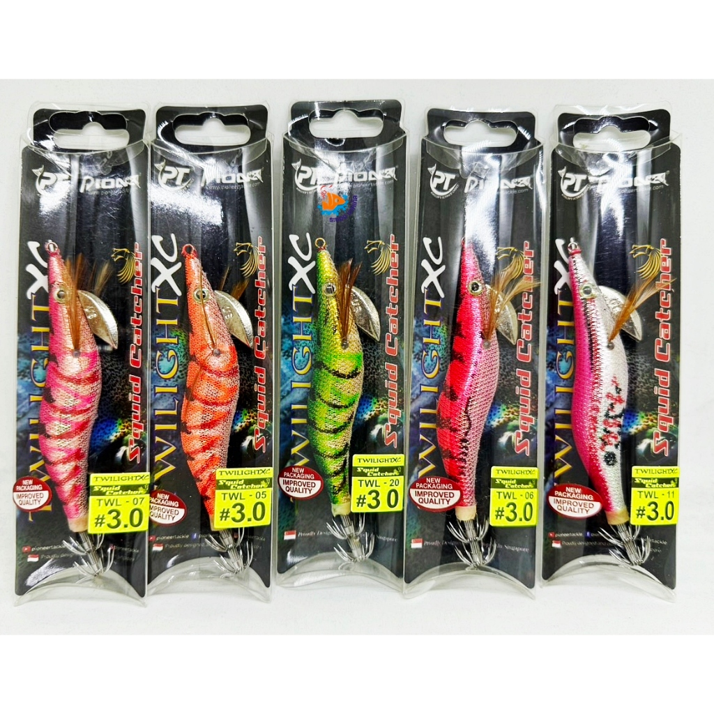 กุ้งตกหมึก PIONEER TWILIGHT [ ซองดำ ] XC SQUID CATCHER เหยื่อตกหมึก เรืองแสง มี 3 ไซส์