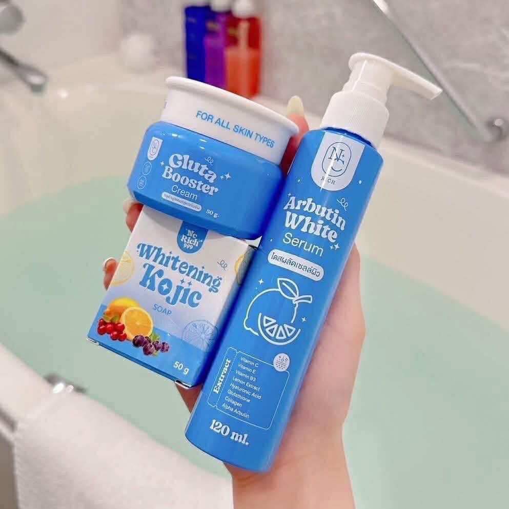 โดสฟ้า อาร์บูติน(เซ็ต)เซรั่ม+บูสเตอร์+สบู่ Arbutin white Nc richแท้ 100%