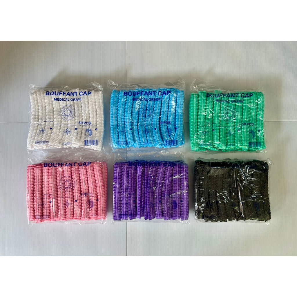 หมวกคลุมผม หมวกตัวหนอน Bouffant Cap แบบใช้แล้วทิ้ง หนา14แกรม ยาว21นิ้ว Medical Grade [แพ็ค 50 ชิ้น]