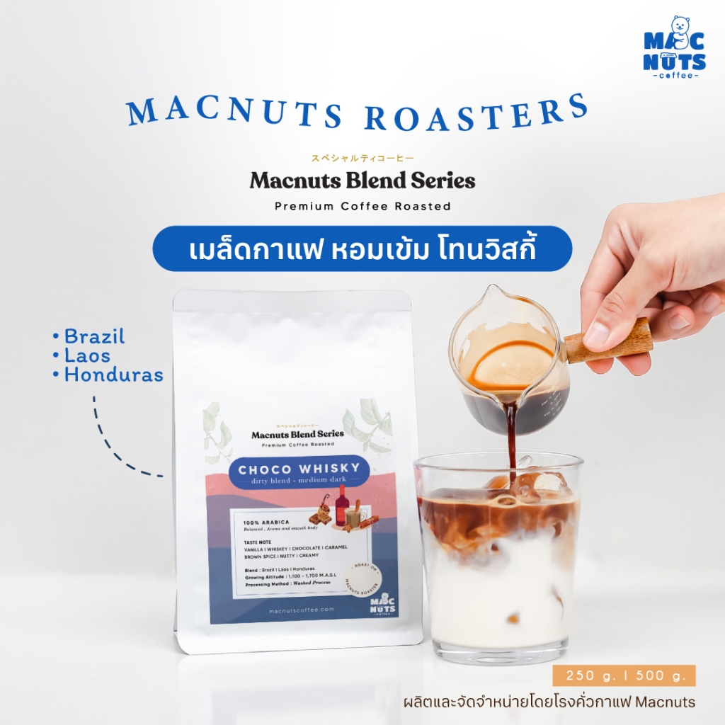 Macnuts Blend Serie 01 เมล็ดกาแฟ Brazil, Laos, Honduras Arabica 100% หอมวนิลลา ช็อกโก้ หอม กลมกล่อม