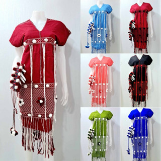 ชุดกะเหรี่ยง เดรสกะเหรี่ยง ผ้าทอมืออย่างดี ลายดอกไม้ สีสดสวย