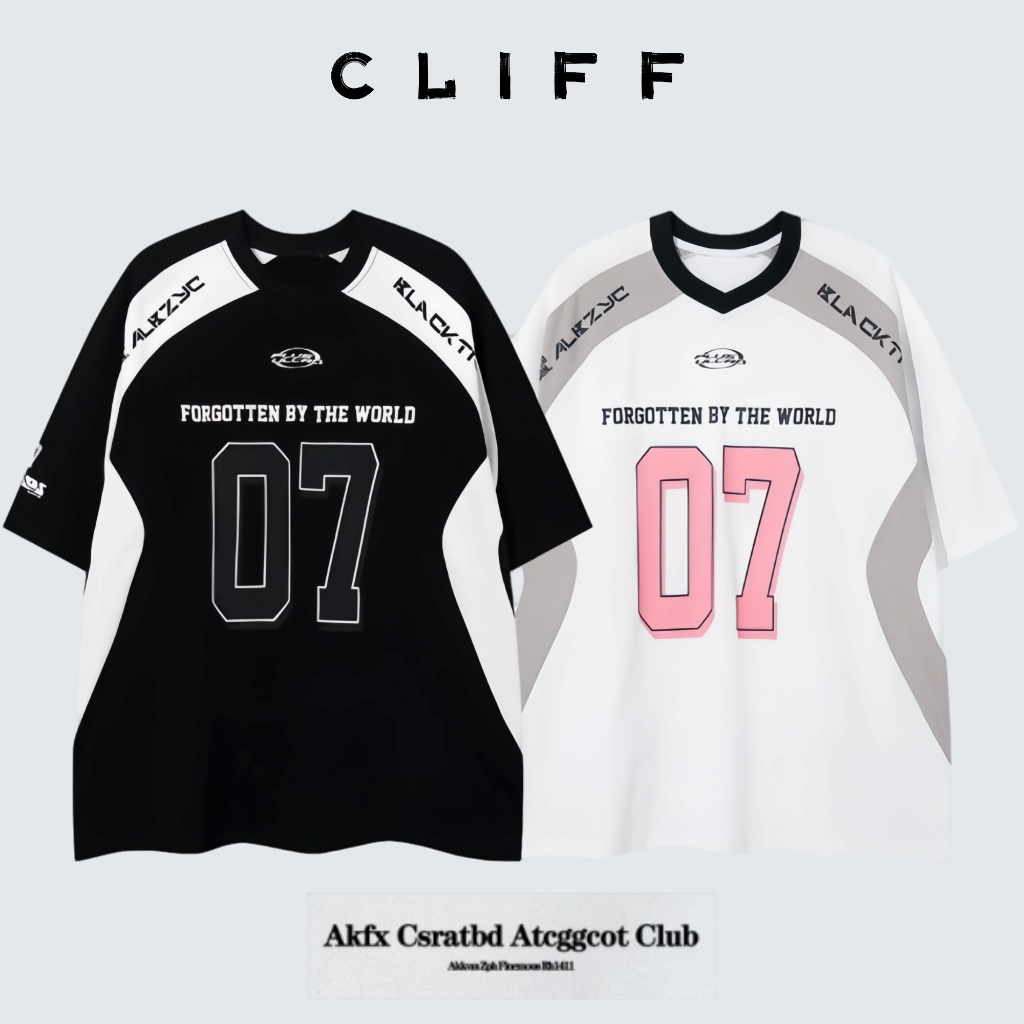 CLIFF เสื้อยืดผู้ชาย พิมพ์ลายตัวอักษร สีต่อ ความรู้สึกของการออกแบบ หลวมใส่สบาย อินเทรนด์มีสไตล์