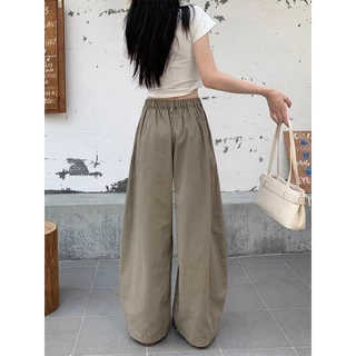 กางเกงยีนส์ผู้หญิงสีคาคีสไตล์เกาหลี Trendy แบบหลวม ขา flare ดีไซน์แฟชั่น
