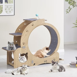 F&Gลู่วิ่งแมว Cat Track ลู่วิ่งแมวไม้ ล้อวิ่งหลายฟังก์ชัน มีพื้นที่ปีนป่าย การออกกำลังกายของแมว รับน้ำหนักได้สูงสุด80kg