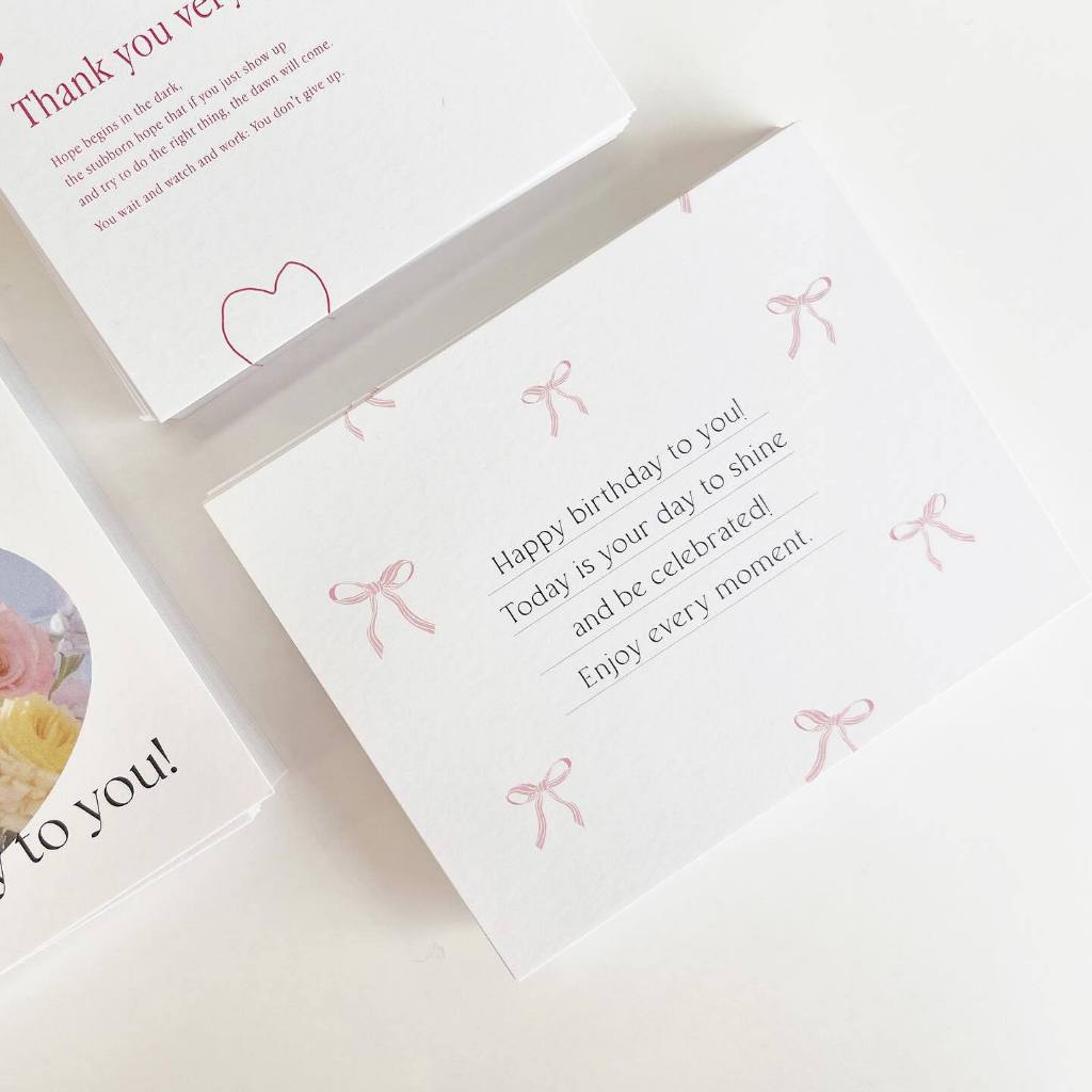 [พร้อมส่งจากไทย] การ์ดวันเกิด (10ใบ) Happy Birthday Card ลายโบว์สีชมพู | HBD Card | กระดาษหนาพิเศษ 2