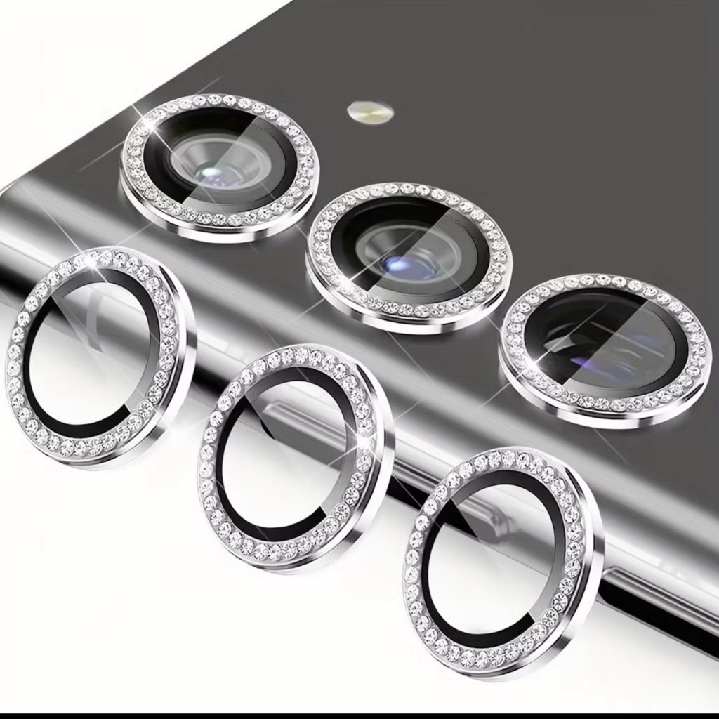 Samsung ฟิล์มกระจกเลนส์กล้องเพชรหรูหรา S22Ultra S23Ultra S23Fe S24Fe S24Ultra S25 S25FE S25+ S25Ultrar พร้อมฐานติด