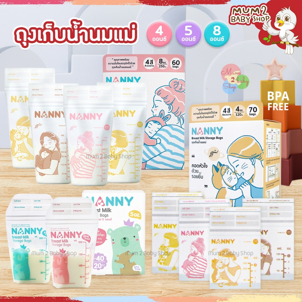 (ND001) ถุงเก็บน้ำนม NANNY แนนนี่ สเตอริไลซ์ 4oz.,5oz.,8oz. บรรจุ60,70ถุง
